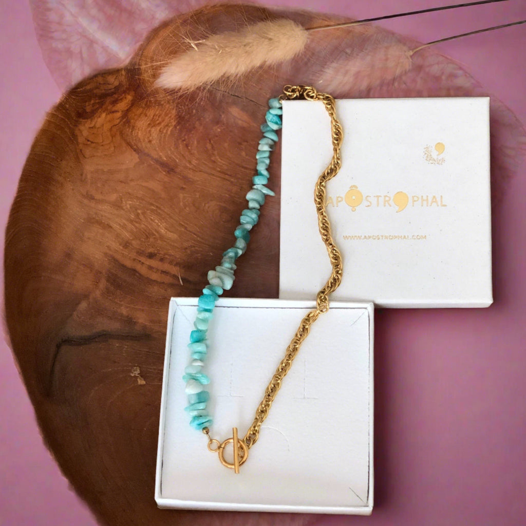Necklace Amazonite Gemstone Beads Gold Chain Clasp Handmade Jewellery Isabel