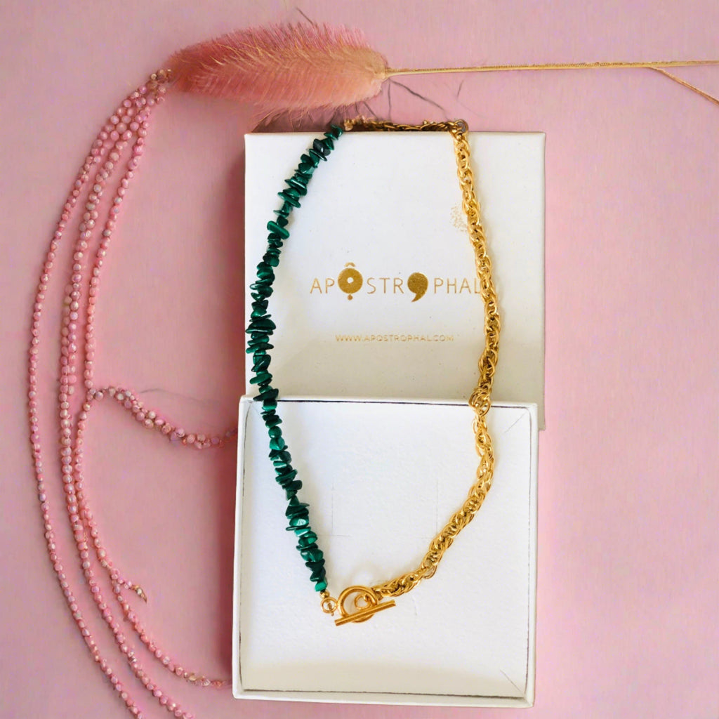 Malachite Green Necklace Golden Chain Toggle Handmade Jewellery Isabel