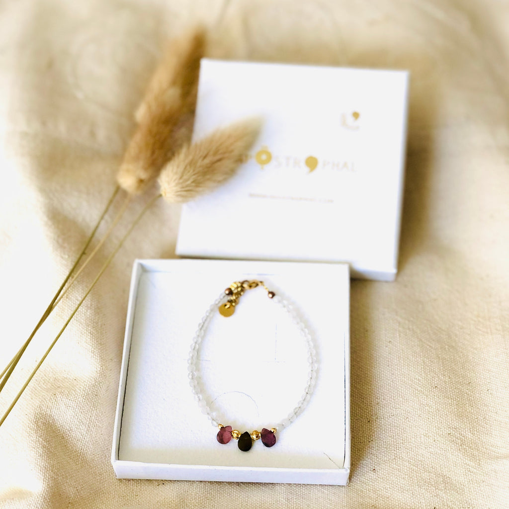 Tourmalines Drops Moonstone Beads Bracelet Gold Plated Handmade Jewellery Ella