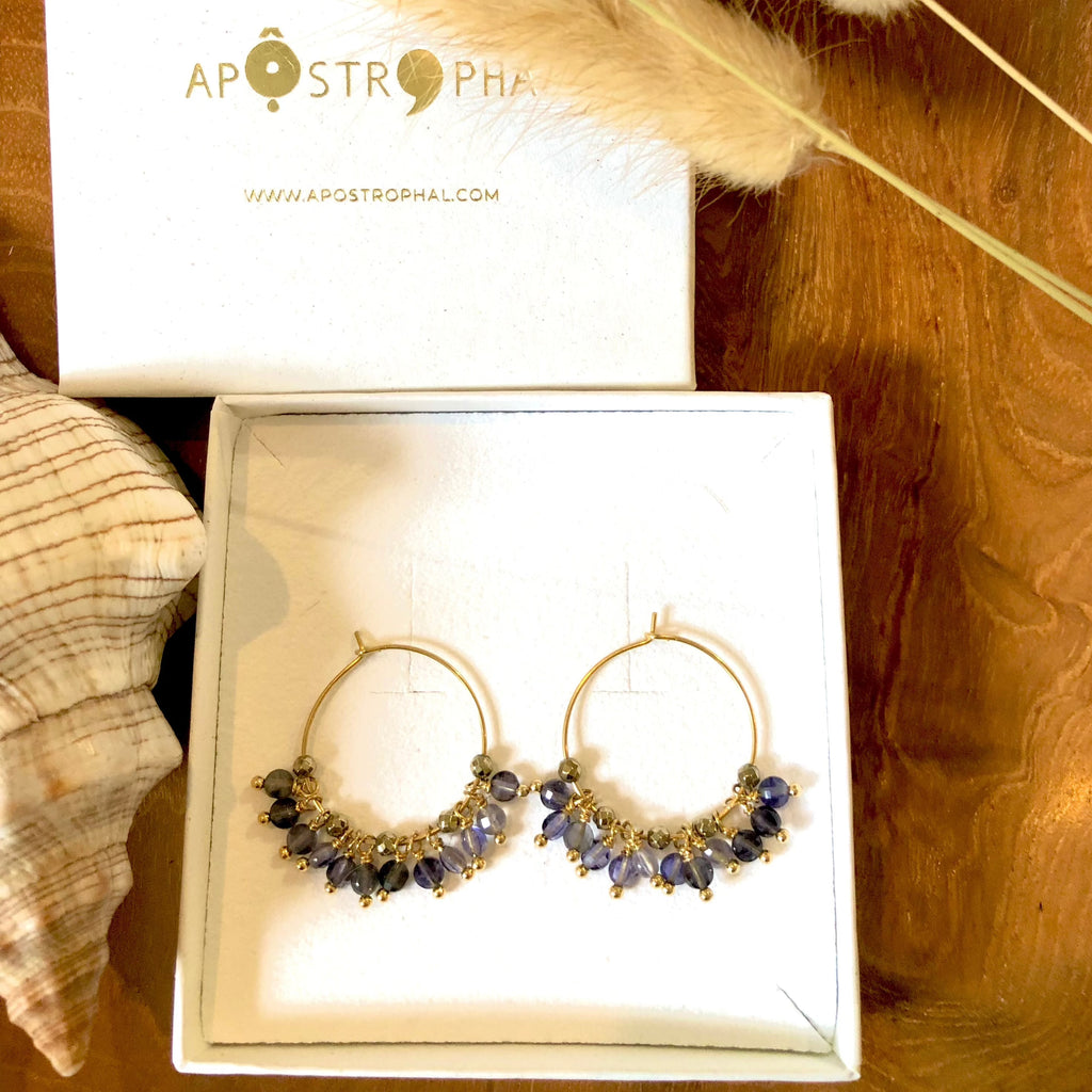 Iolite Hematite Purple Gold Gemstone Earrings Artisan Jewellery Precious