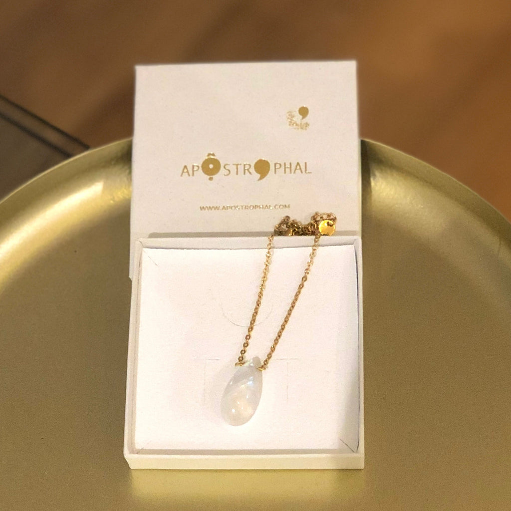 Moonstone Necklace Gold Chain Teardrop Gemstone Artisan Handmade Nora