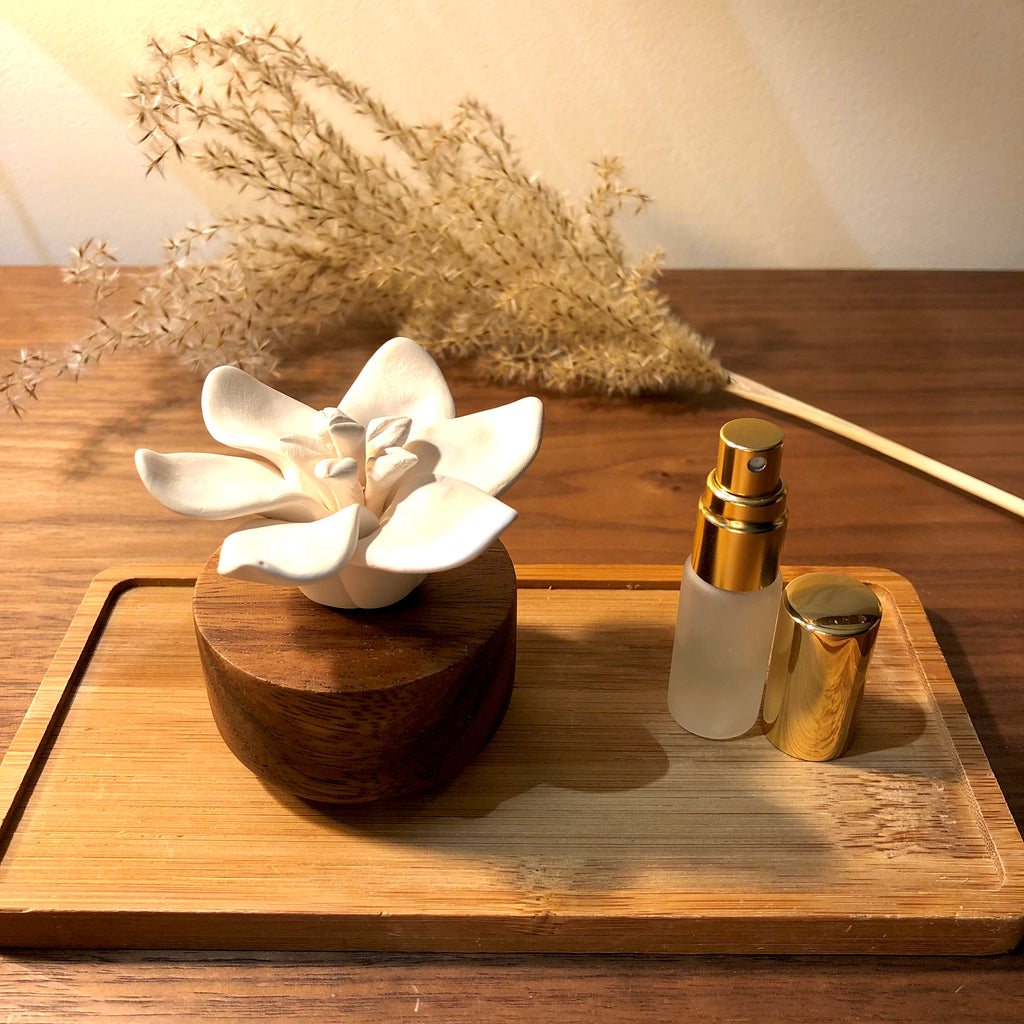 Gift Set Oil Diffuser Ceramic Handmade Perfume Fragrance Bamboo Tray Oriental Jasmine