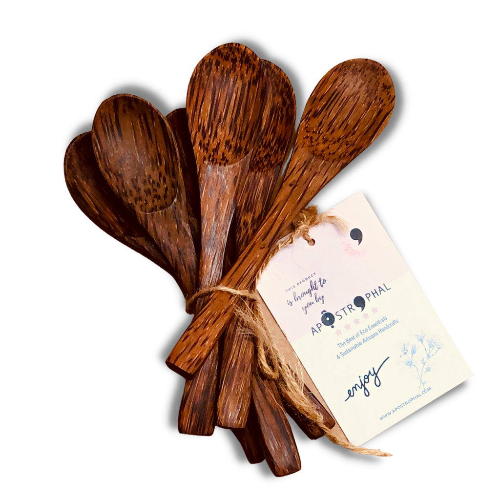 Coconut Spoons Natural Wood Zero Waste Handmade Set of 6