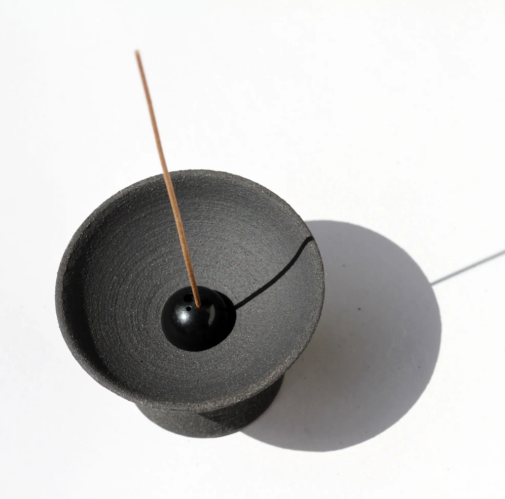 Shibui Raw Black Stoneware Japanese Incense Bowl & Stick Holder Hand-turned in London