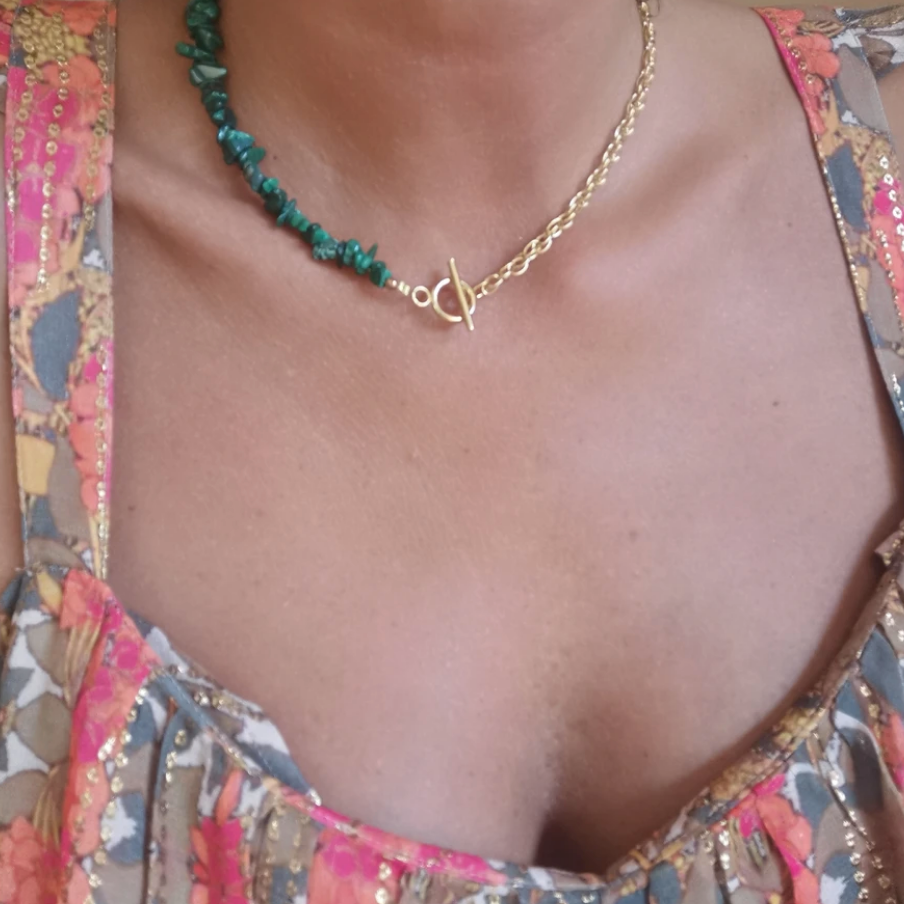 Malachite Green Necklace Golden Chain Toggle Handmade Jewellery Isabel