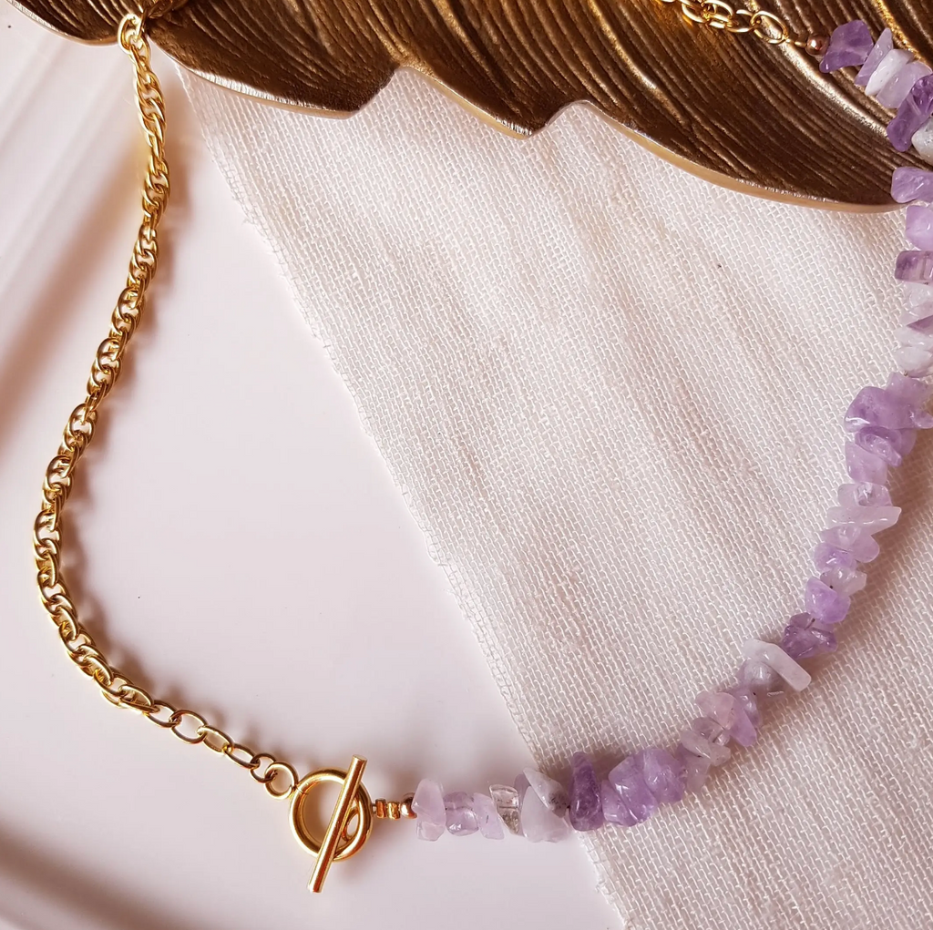 Amethyst Necklace Gold Chain Gemstone Beads Clasp Handmade Jewellery Isabel