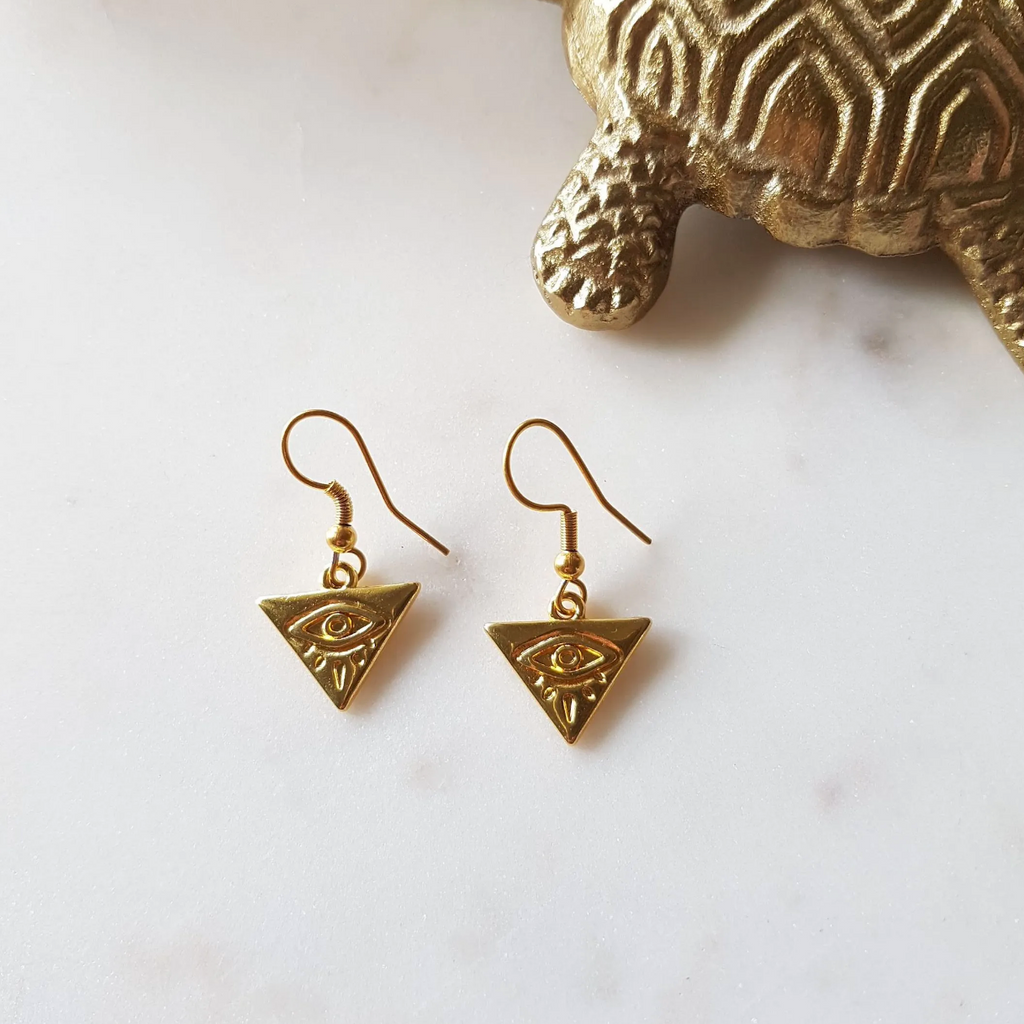 Eye Triangle Designer Earrings Gold Protection Artisan Handmade Jewellery