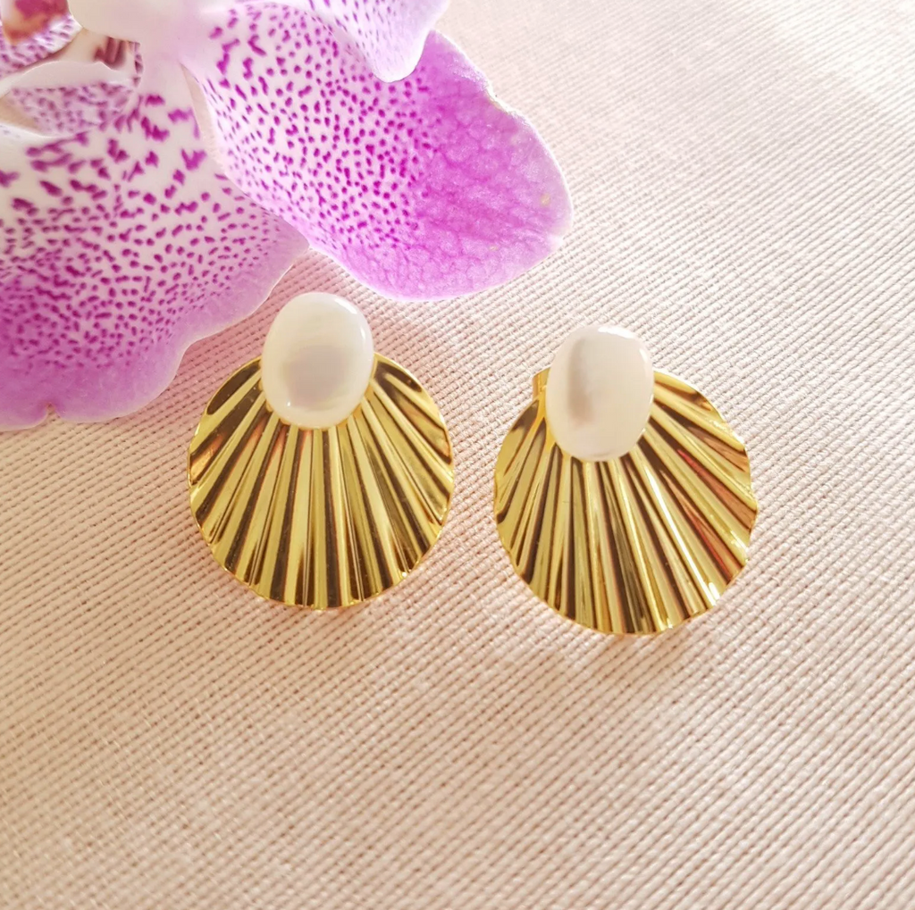 Mother of Pearl Seashell Earrings 24k Gold plated 3 Styles - Handmade Jewellery