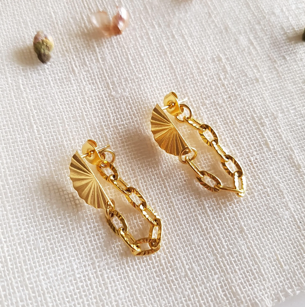 Chain Loop Earrings Gold Sun Artisan Handmade Jewellery