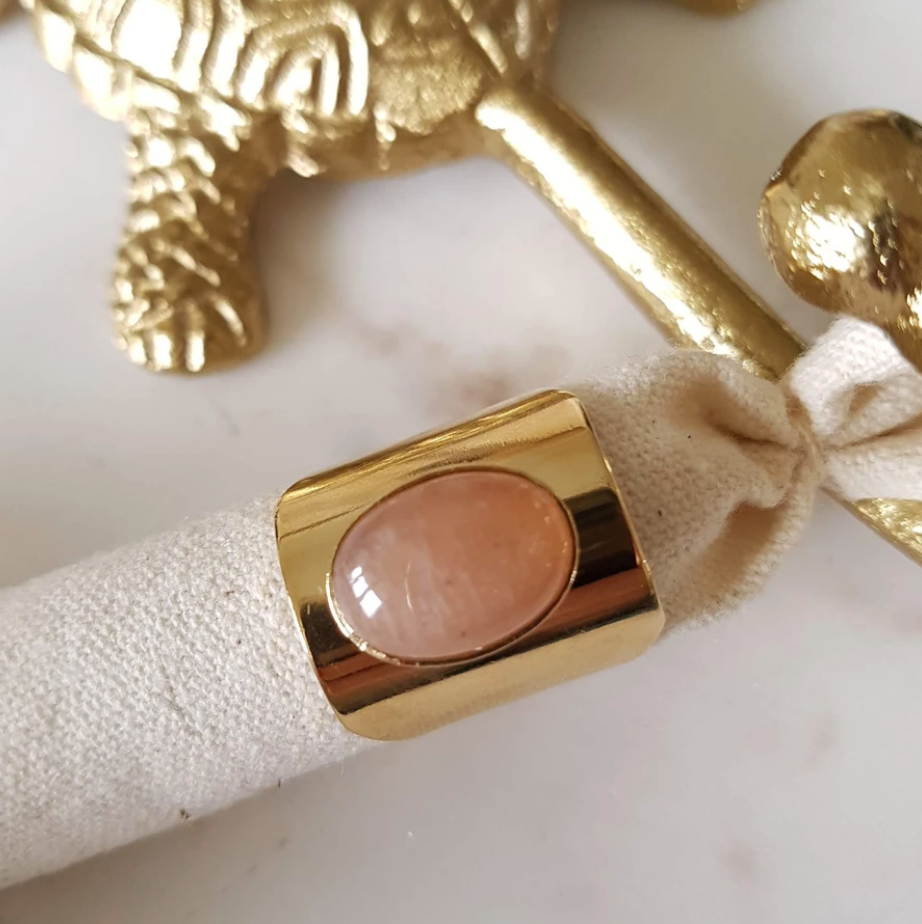 Orange Moonstone Ring 24K Gold Plated Natural Gemstone Adjustable Handmade Caroline