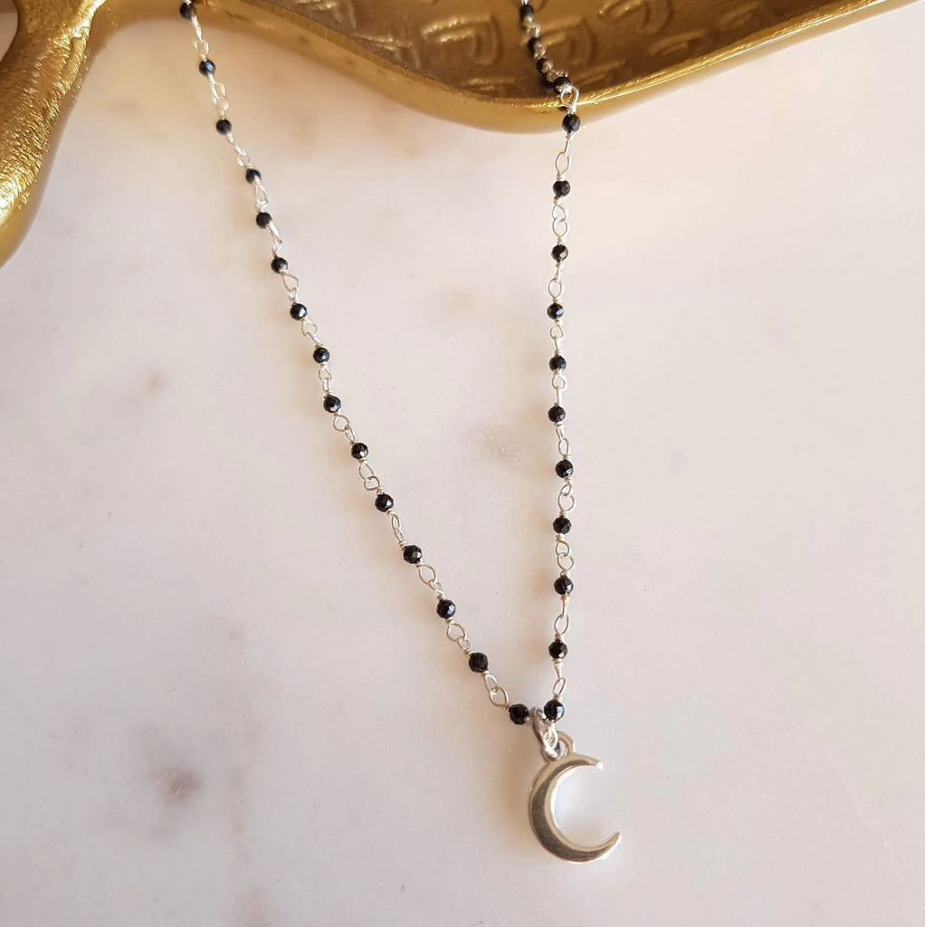 Necklace Silver Tone Moon Spinel Gemstones Handmade Jewellery