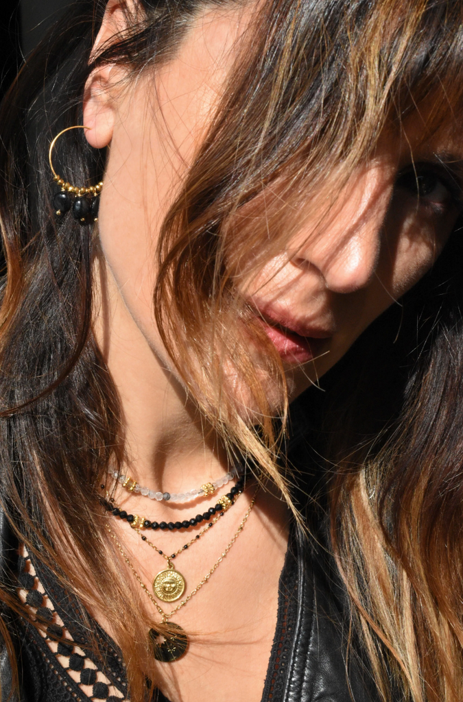 Black and Gold Tourmalines Hematite Gemstone Drops Earrings Handmade Jewellery