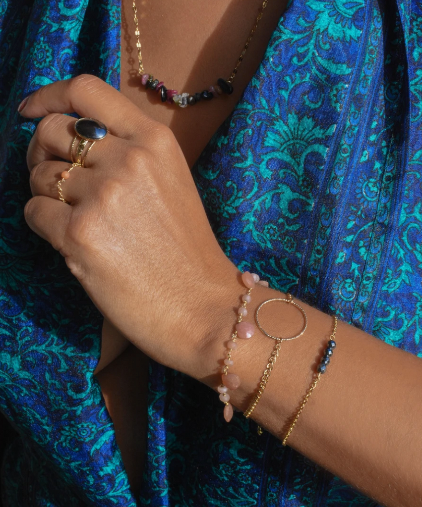 Bracelet Gold Tone Chain 4 Round Gemstones Handmade Jewellery Camilla