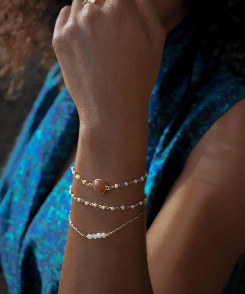 Bracelet Gold Tone Chain 4 Round Gemstones Handmade Jewellery Camilla