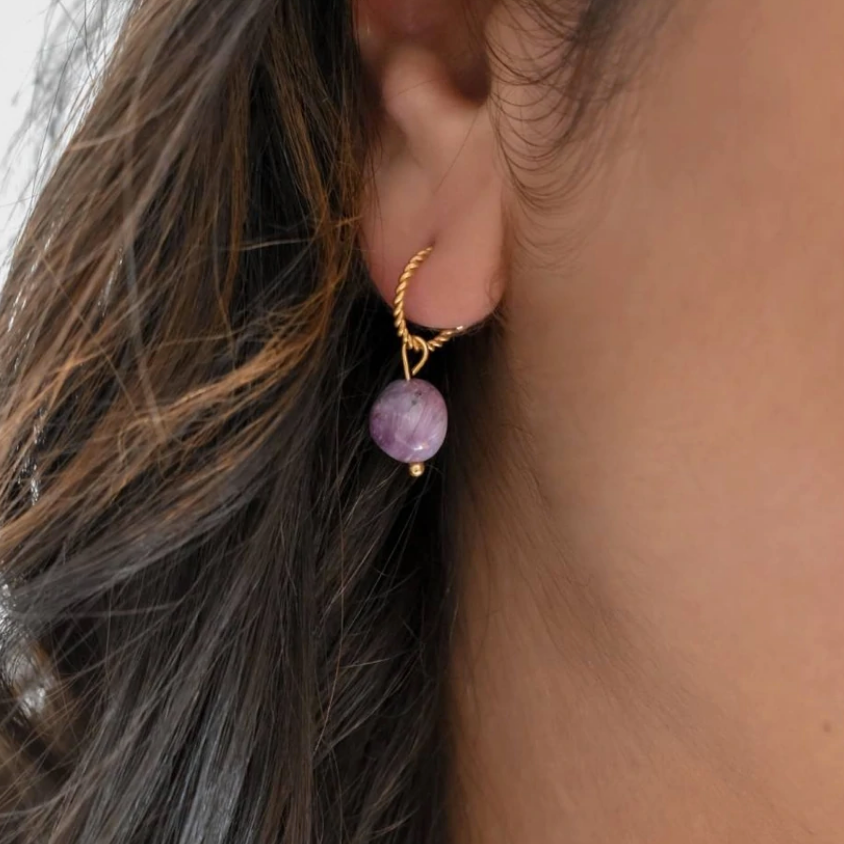 Moonstone Chip Earrings Gold Hoop Gemstone Handmade Jewellery Faith