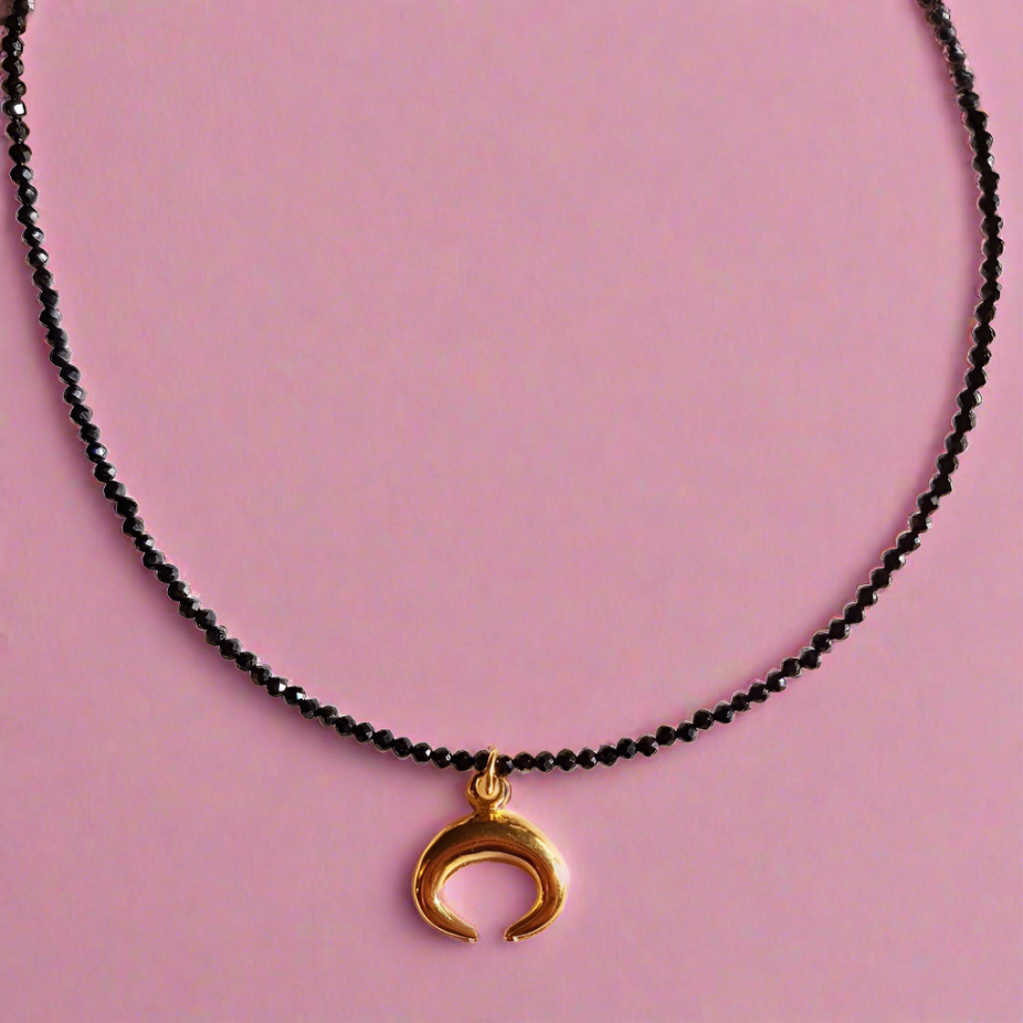 Black & Gold Moon Necklace 18K Plated Spinel Gemstones Designer Jewellery Sirius
