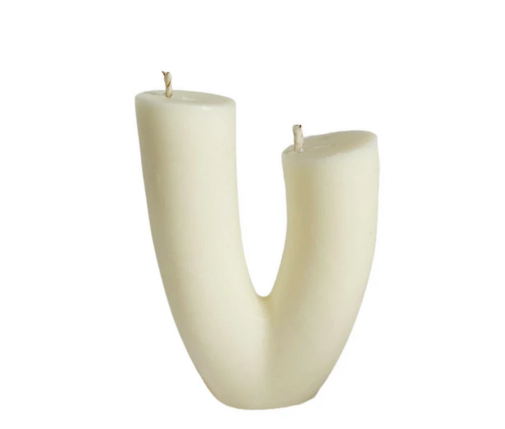 Candle Lucky Wishbone White Natural Handmade in Yorkshire