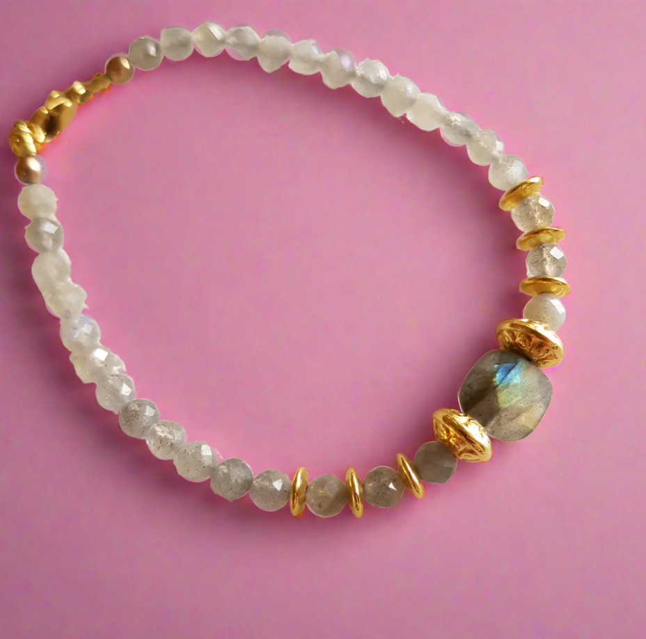 Labradorite Bracelet Gold Plated Beads Handmade Jewellery Emma