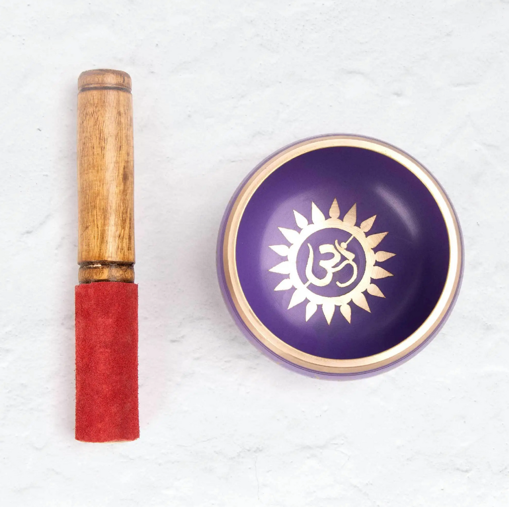 Chakra Tibetan Singing Bowl Gift Set Purple Crown Boxed with Mallet and Cushion