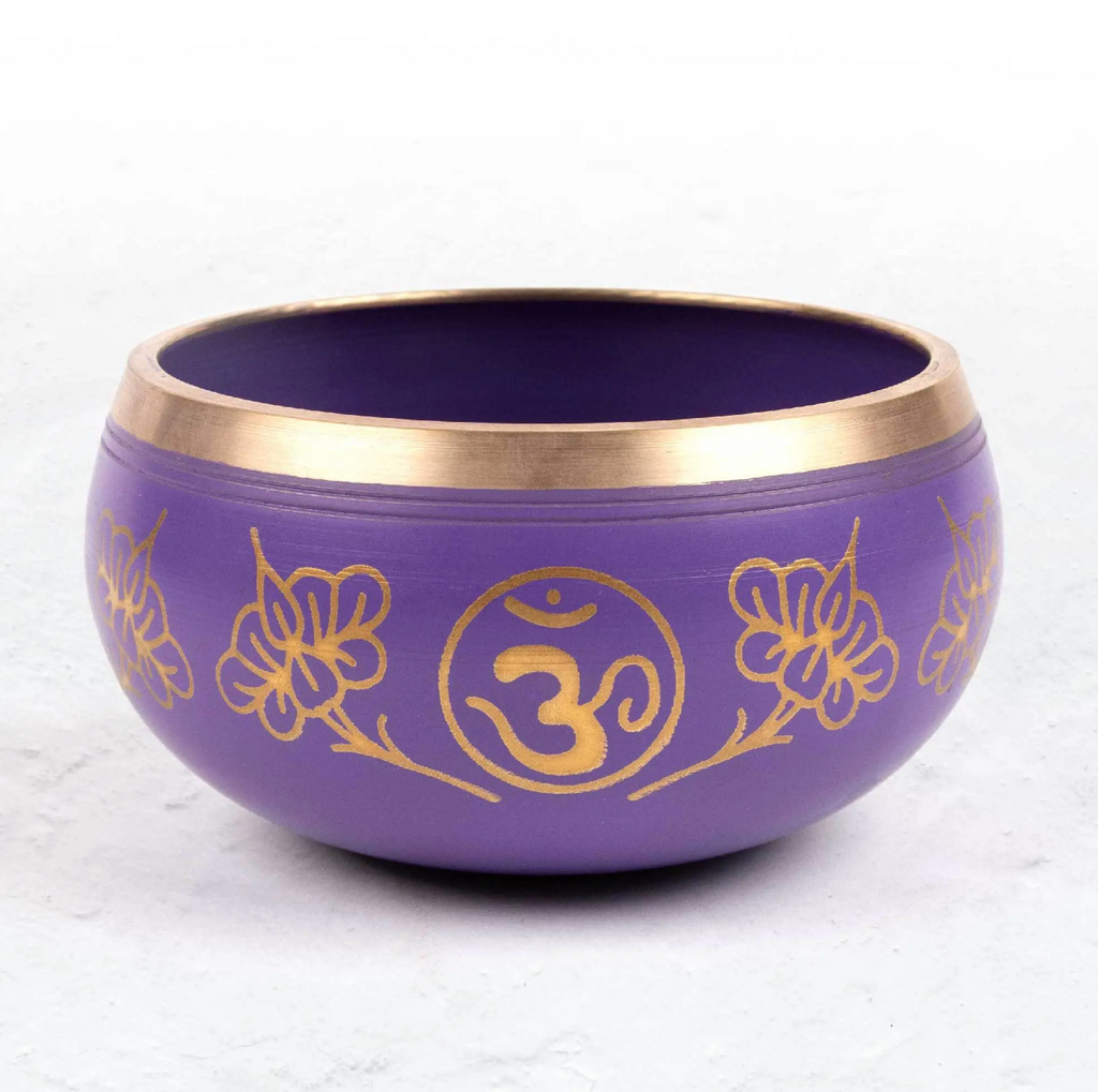 Chakra Tibetan Singing Bowl Gift Set Purple Crown Boxed with Mallet and Cushion