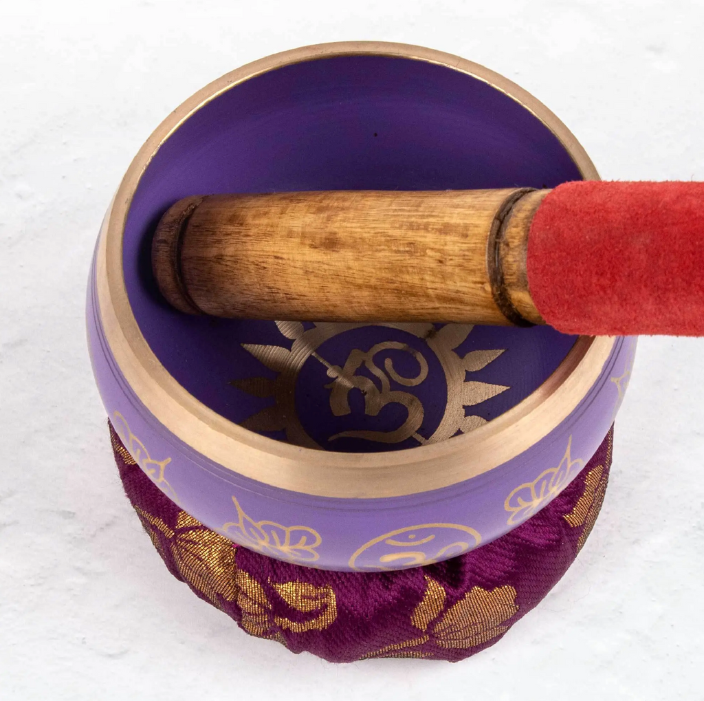 Chakra Tibetan Singing Bowl Gift Set Purple Crown Boxed