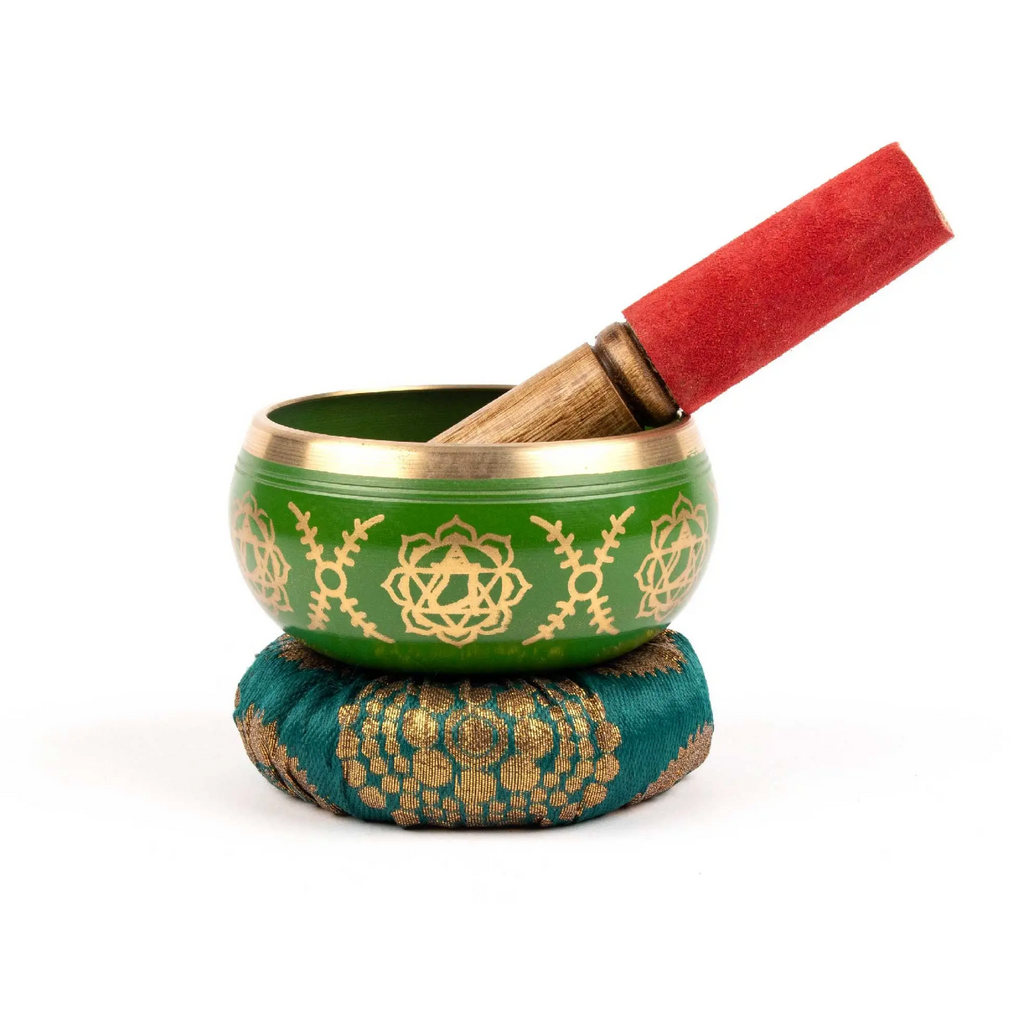 Chakra Tibetan Singing Bowl Gift Set Green Heart Boxed