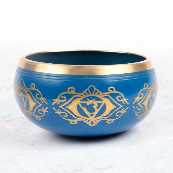 Chakra Tibetan Singing Bowl Gift Set Blue Third Eye Boxed with Mallet and Cushion