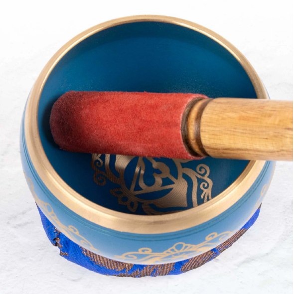 Chakra Tibetan Singing Bowl Gift Set Blue Third Eye Boxed with Mallet and Cushion