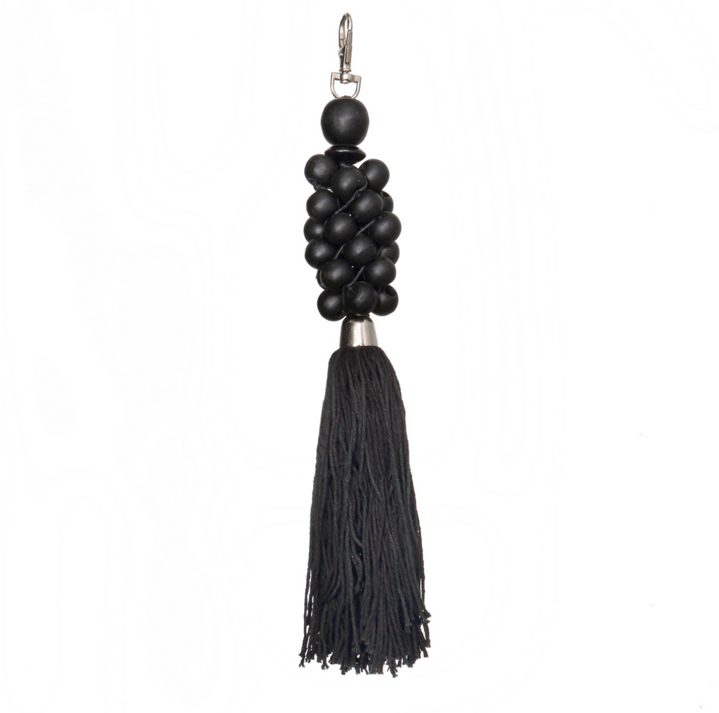 Keychain Wooden Beads Cotton Handmade Black