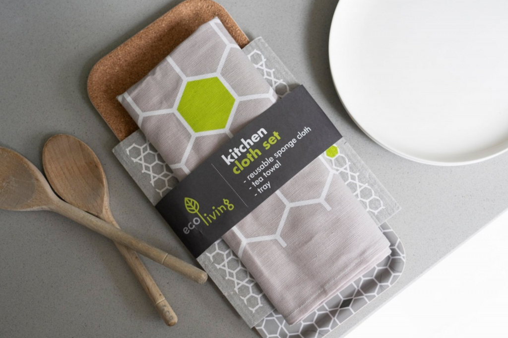 Kitchen Gift Set Cloth Tray Tea Towel Sponge