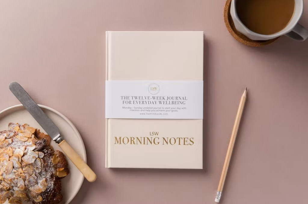 Gift Set Wellbeing Morning Notes Journal & Golden Pen Printed in the UK