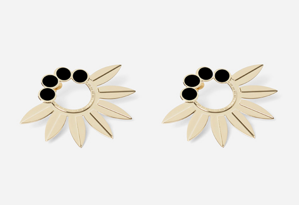 Black Starry Flower Earrings 24K Gold Plated Studs Designer Jewellery