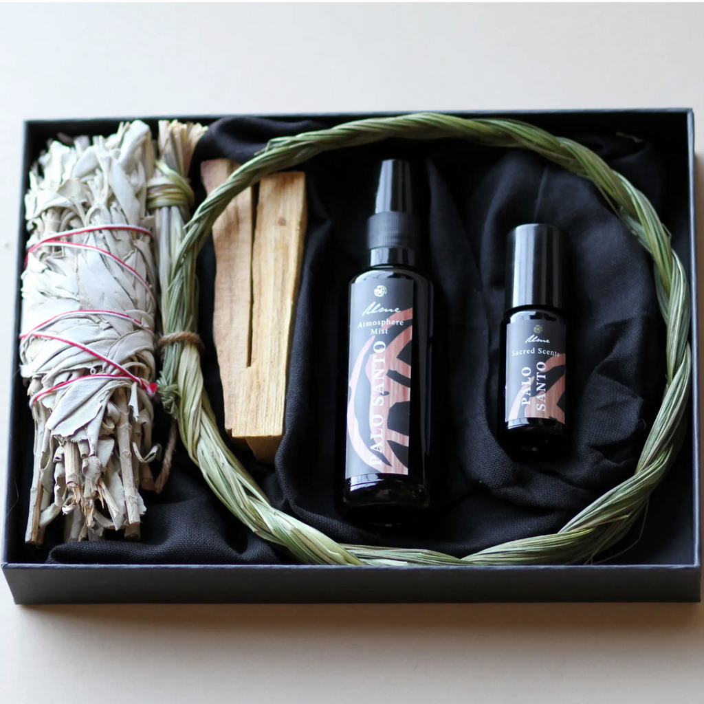 Shaman Ritual Smudge Set Palo Santo Sage Sweet Grass Perfume Atmosphere Mist UK