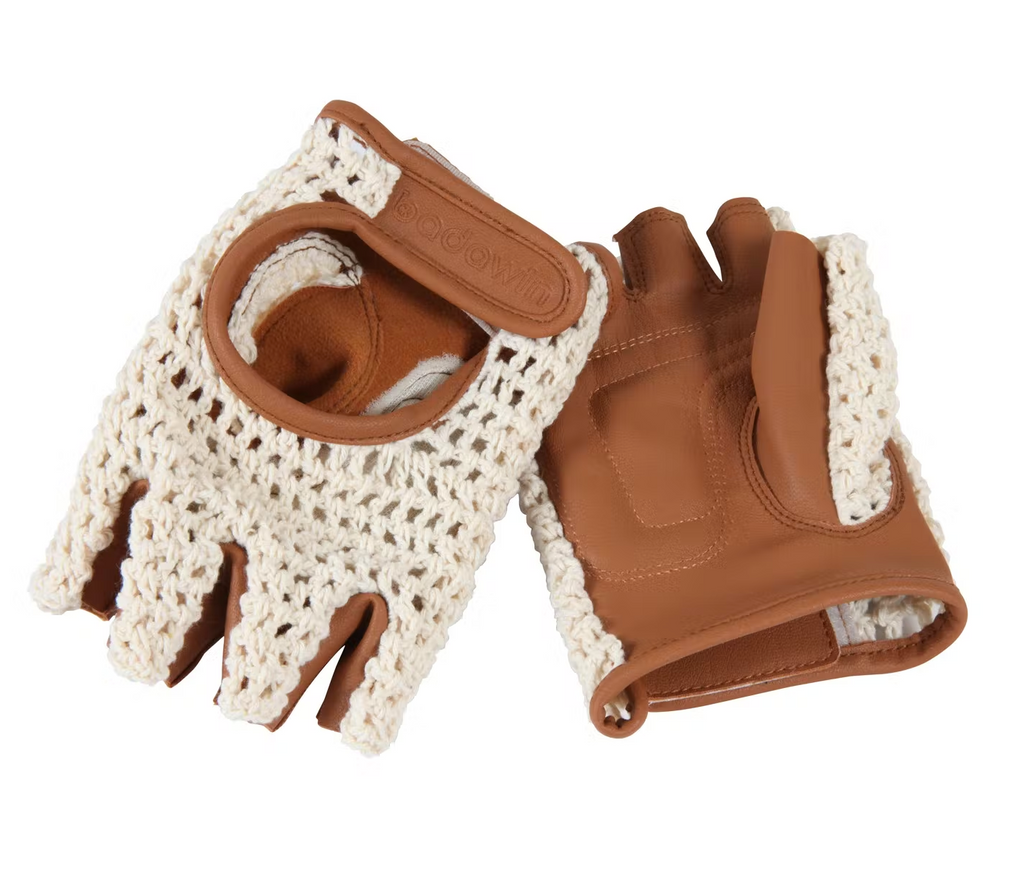 Bike Gloves Beige Vegan Leather Recycled Cotton Medium