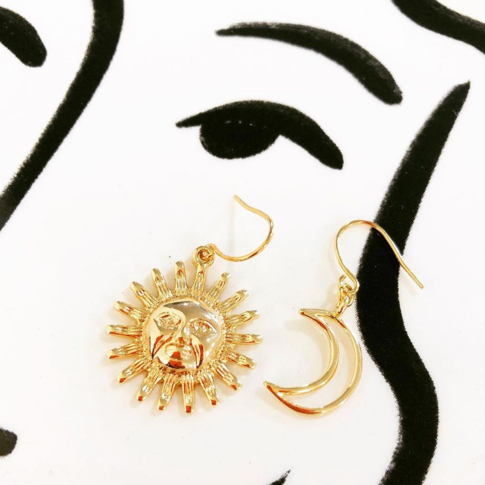 Moon & Sun Designer Earrings 24K Gold Plated Handmade Jewellery Luna Lena