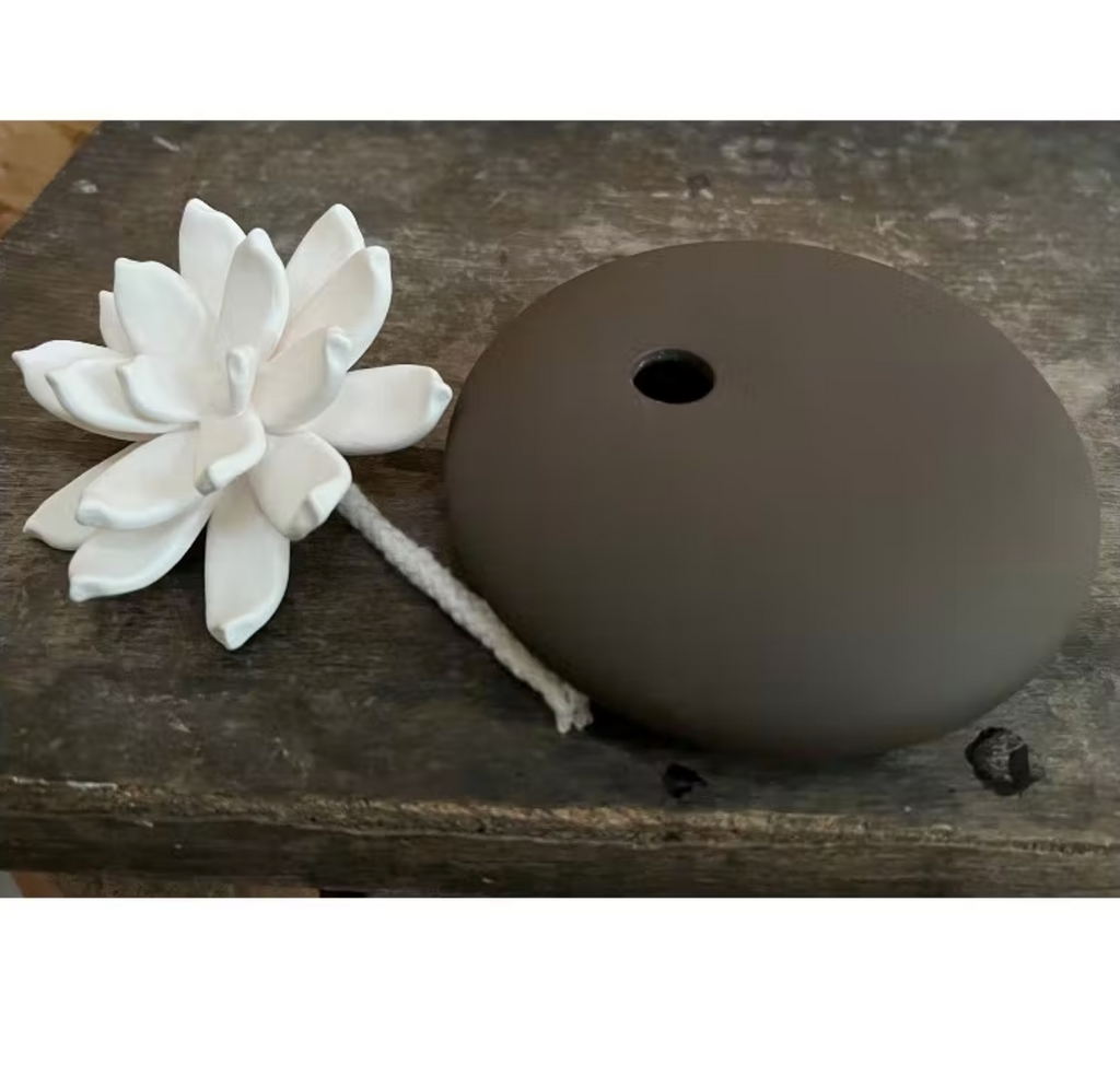 Oil Diffuser Gift Set Ceramic Lotus Pebble & Fragrance Bottle Aromatherapy Lili Coffee