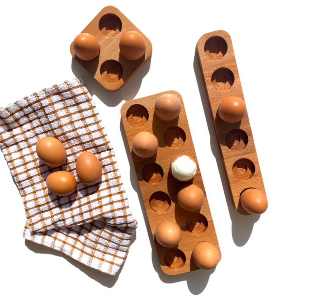 Egg Tray Holder Rack Sustainable Beech Wood x12