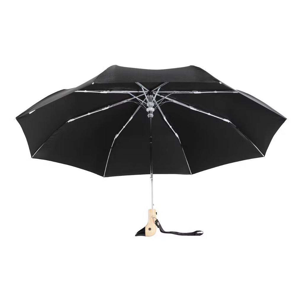 Windproof Rainproof Umbrella Duck Head Handle Compact Eco-Friendly Recycled Black Chic