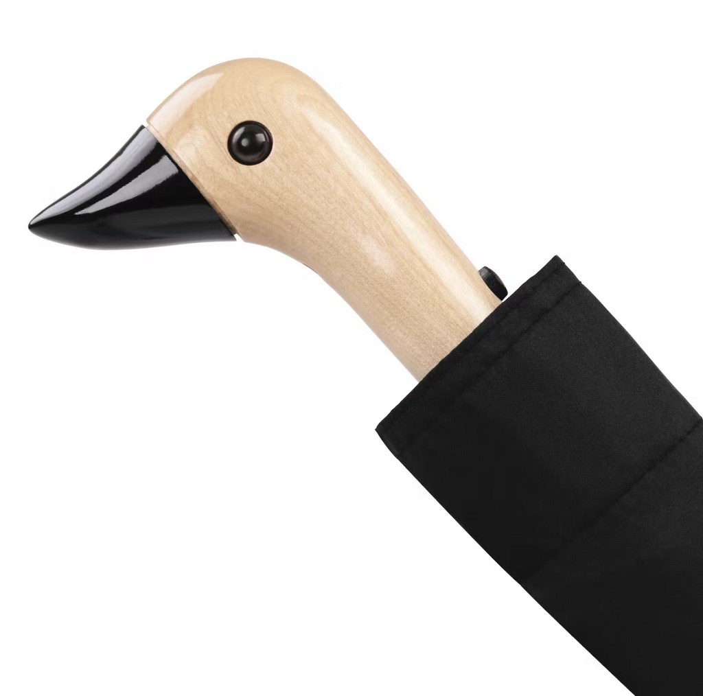 Windproof Rainproof Umbrella Duck Head Handle Compact Eco-Friendly Recycled Black Chic