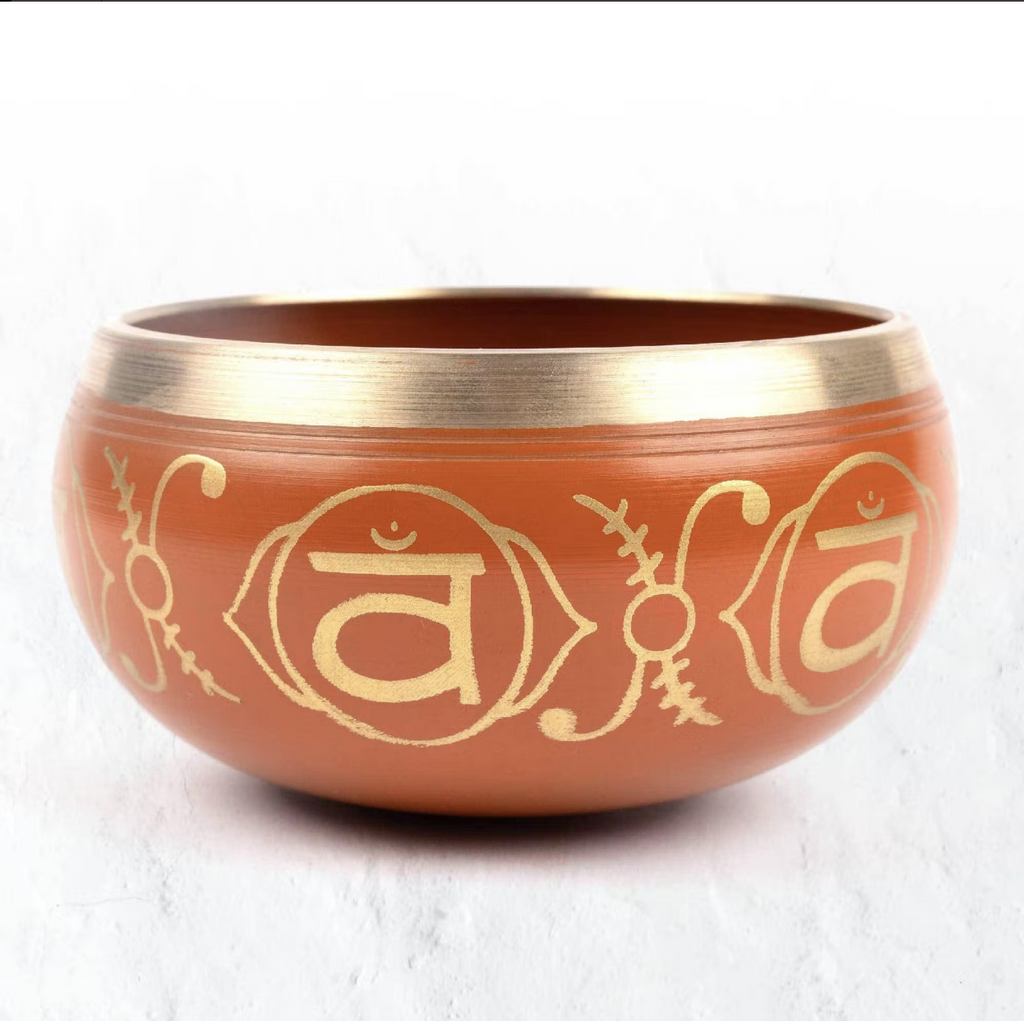 Chakra Tibetan Singing Bowl Gift Set Orange Sacral Boxed with Mallet and Cushion