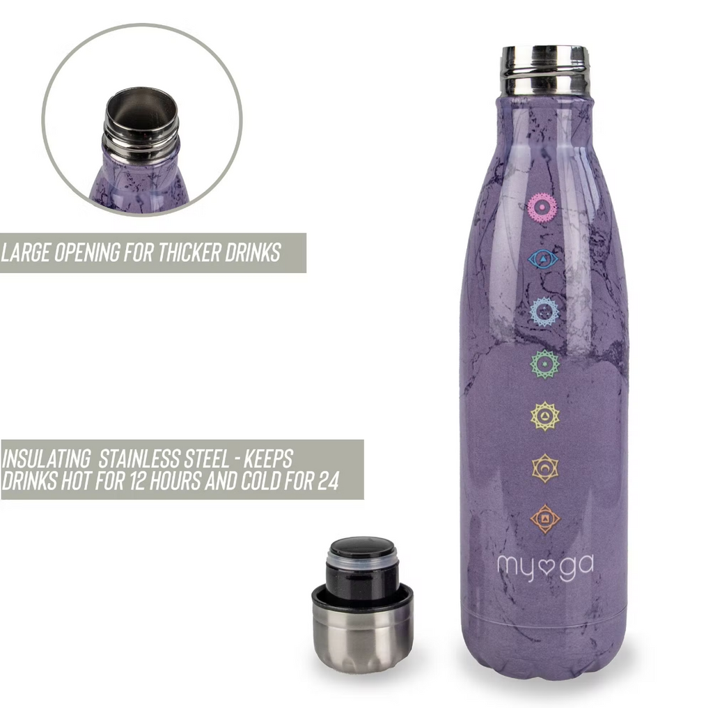 Reusable Water Bottle Thermos Insulated Purple Chakra Yoga 500ML