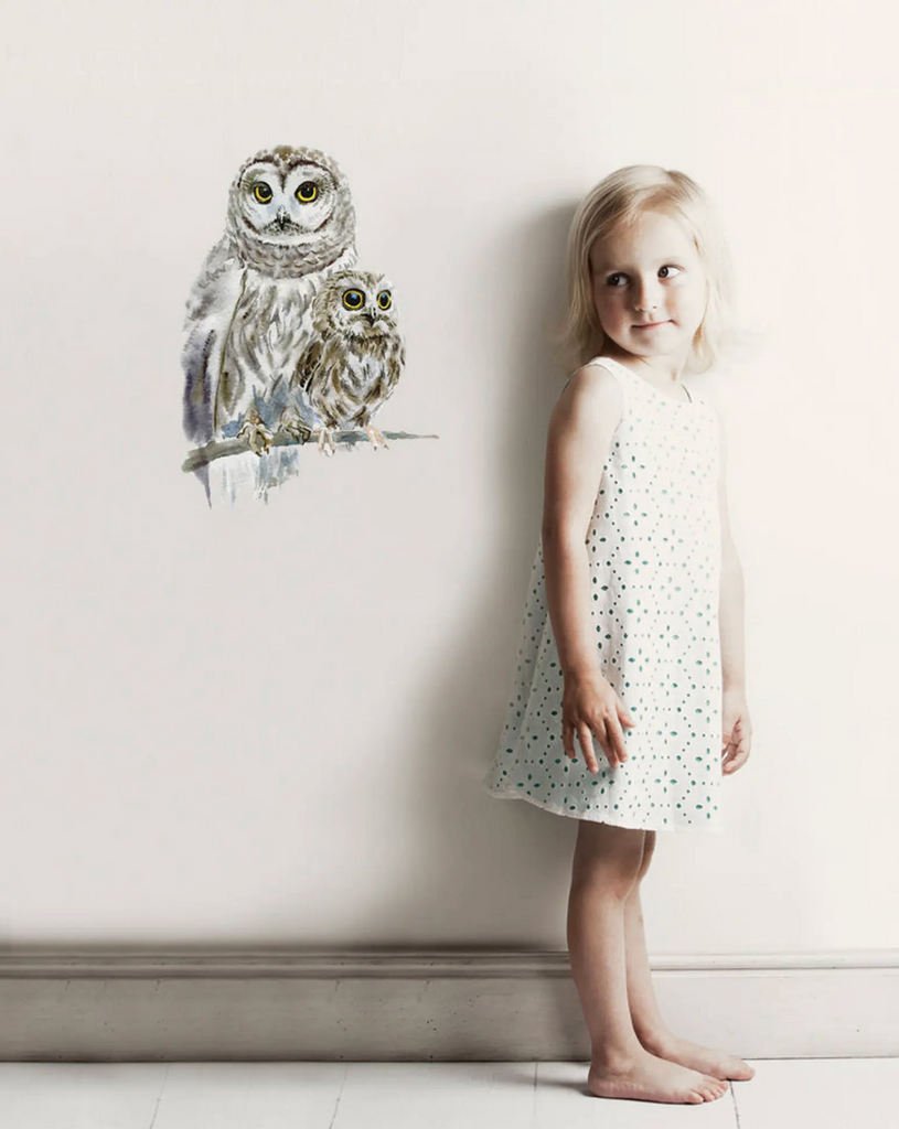 Wall Decal Watercolour Woodland Owls Kids Children Room Decoration Plastic Free