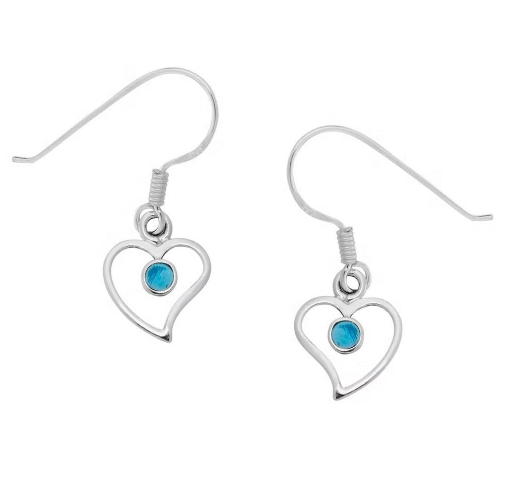 Turquoise Heart Dangle Earrings 925 Sterling Silver Cabochon Gemstone