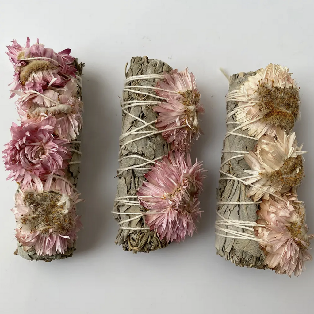 Pink Sunflower and White Sage Smudge Love Compassion Harmony