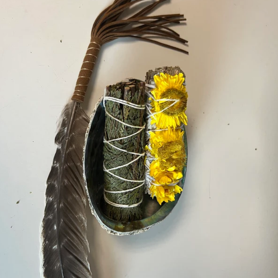Yellow Sunflower and White Sage Smudge Healing Cleansing Positive Vibrations