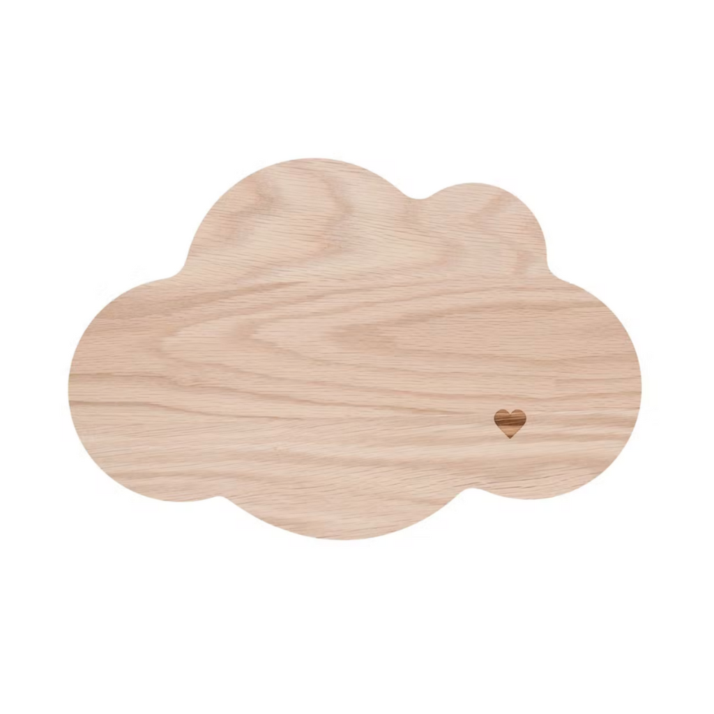 Serving Chopping Board Cloud Shape Heart Engraved - Natural Beech Wood