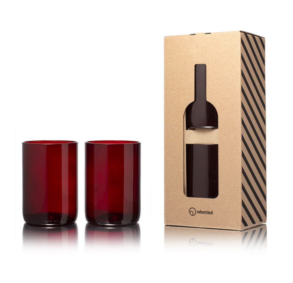 Tumbler Glass Upcycled Wine Bottles Pack of 2 in Gift Box Ruby Limited Edition