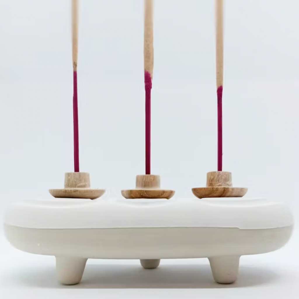 Japanese Incense Holder Trio Stick Burner Ceramic White Cream 3 Holes Zen