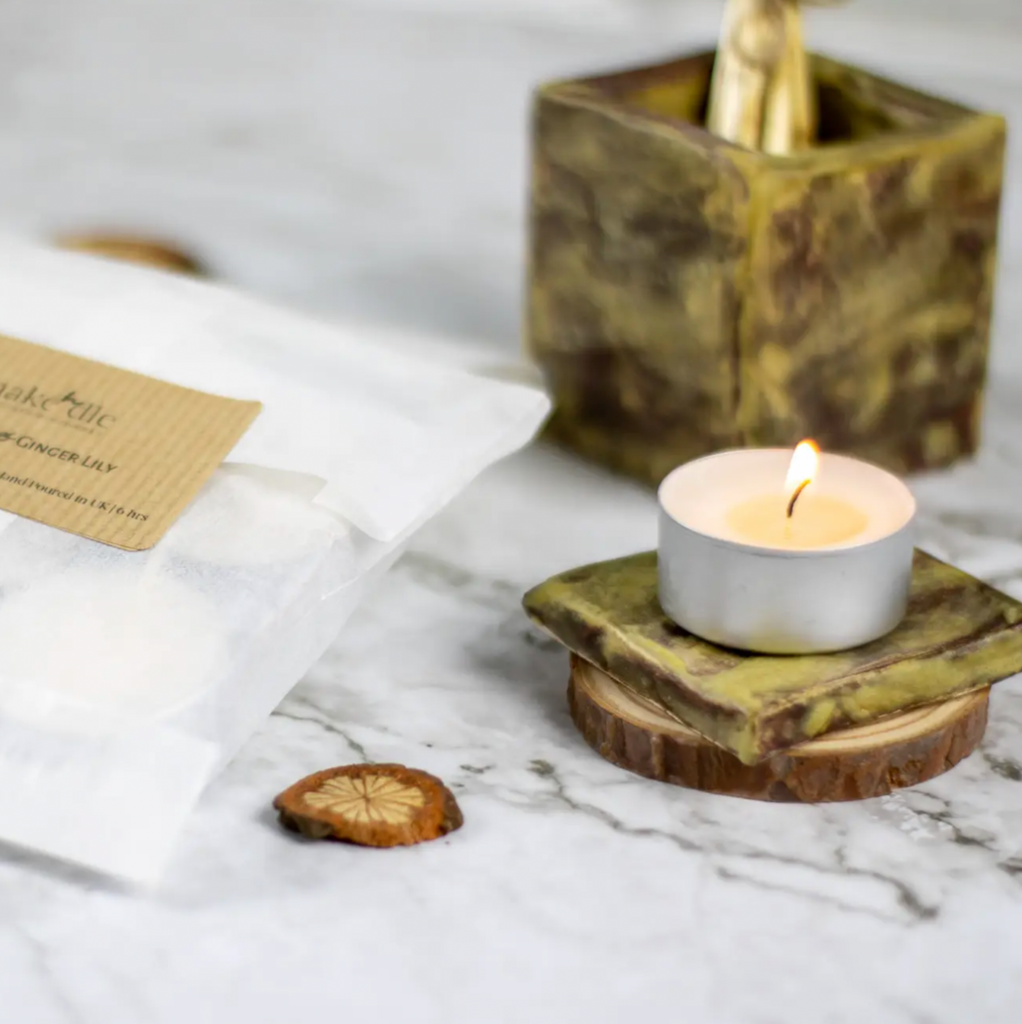 Gift Set Abalone Braided Sweetgrass Sage Smudge Tea Lights & Holder Mystical Myrrh