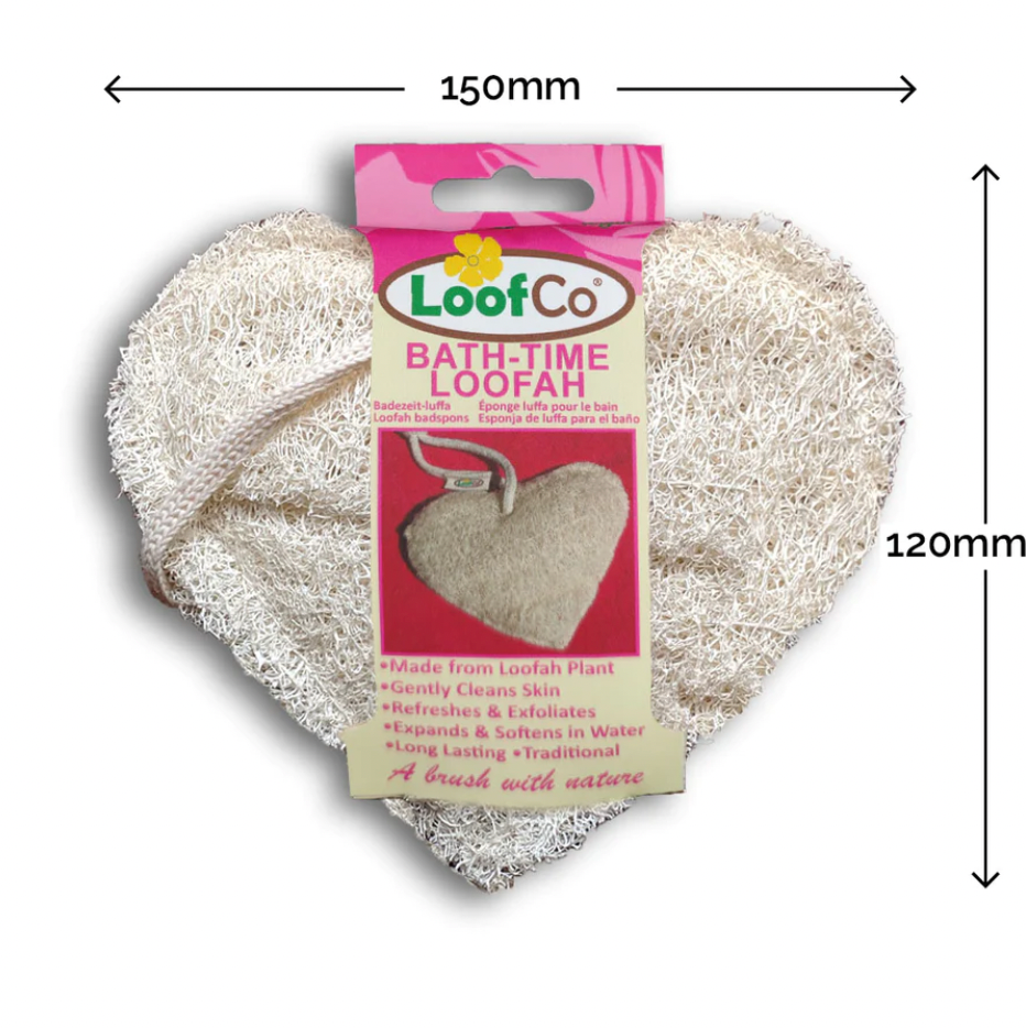 Loofco Bath Sponge Body Loofah Heart Shaped with Hanging String Natural